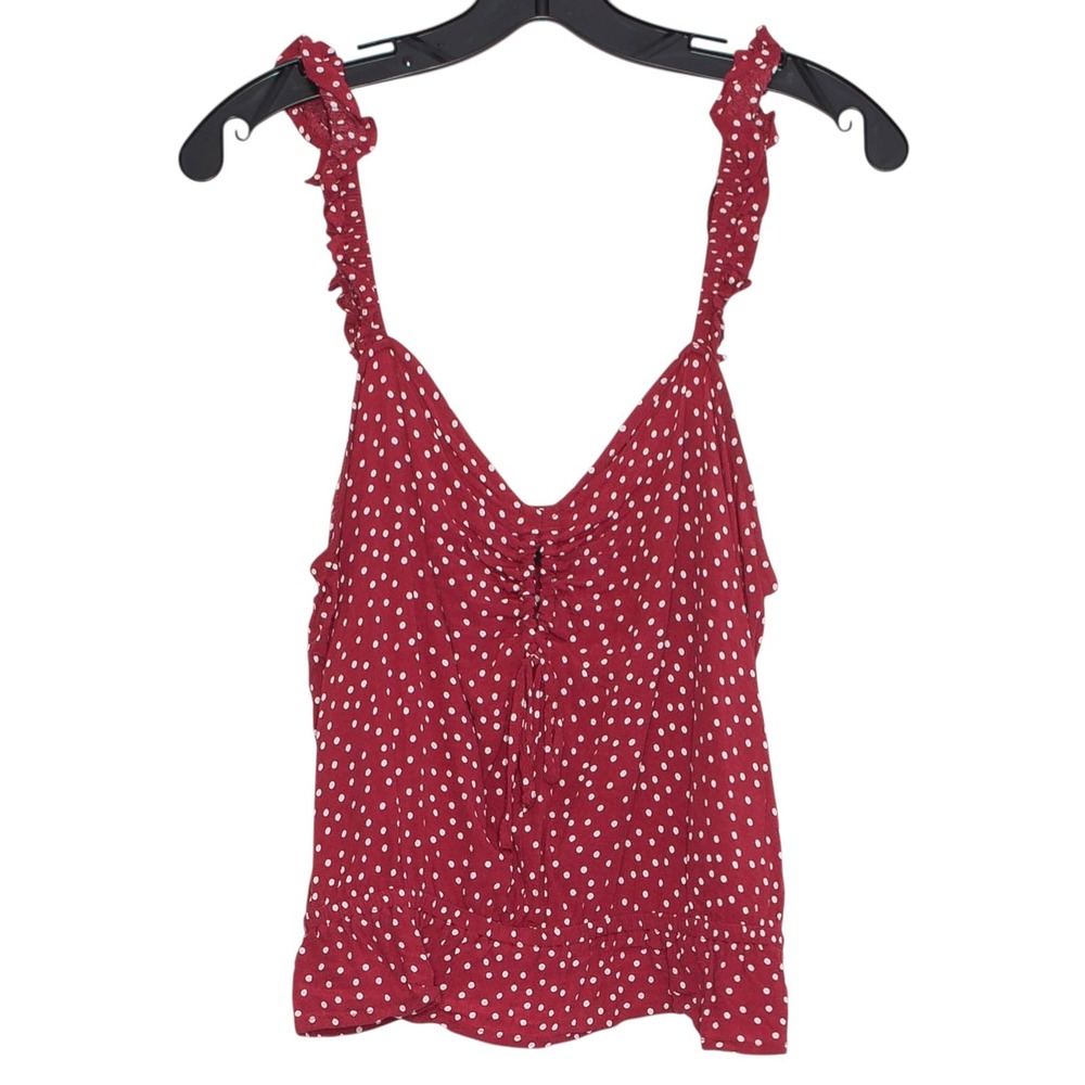 Express Tank Top Polka Dot Cottage Ruffle Coquette Y2K Retro Romantic Red Largeā